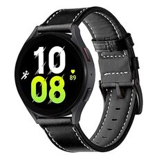 Per Garmin Venu / SQ / SQ2 / Venu 2 Plus cinturino cinturino in vera pelle con cuciture nere (nero)