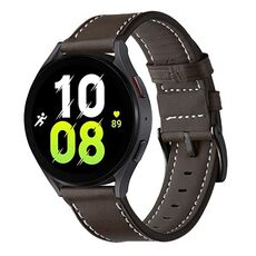 Per Garmin Venu / SQ / SQ2 / Venu 2 Plus cinturino cinturino in vera pelle con cuciture nere (caffè)