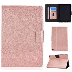 Per Amazon Fire Max 11 2023 Custodia per tablet in pelle con polvere glitterata (oro rosa)