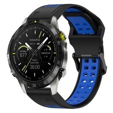 Per Garmin MARQ Athlete Gen 2 22mm Cinturino in silicone con fibbia inversa bicolore (nero + blu)