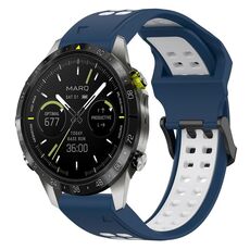 Per Garmin MARQ Athlete Gen 2 22mm Cinturino in silicone con fibbia inversa bicolore (blu + bianco)