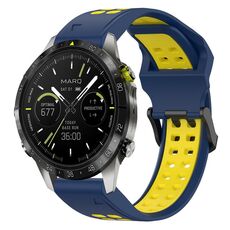 Per Garmin MARQ Athlete Gen 2 22mm Cinturino in silicone con fibbia inversa bicolore (blu + giallo)