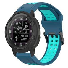 Per Garmin Instinct Crossover 22mm cinturino in silicone con fibbia inversa bicolore (blu + verde acqua)