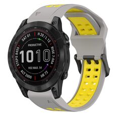 Per Garmin Fenix 7 Sapphire Solar 22mm Cinturino in silicone con fibbia inversa bicolore (grigio + giallo)