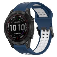 Per Garmin Fenix 7 Sapphire Solar 22mm Cinturino in silicone con fibbia inversa bicolore (blu + bianco)