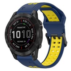 Per Garmin Fenix 7 Sapphire Solar 22mm Cinturino in silicone con fibbia inversa bicolore (blu + giallo)