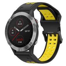 Per Garmin Fenix 6 22mm cinturino in silicone con fibbia inversa bicolore (nero + giallo)