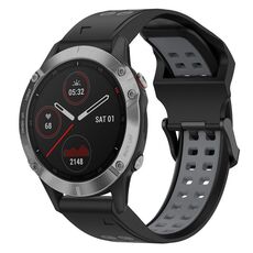 Per Garmin Fenix 6 22mm cinturino in silicone con fibbia inversa bicolore (nero + grigio)