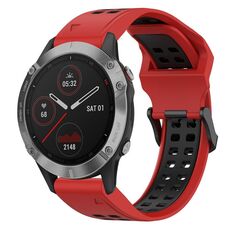 Per Garmin Fenix 6 22mm cinturino in silicone con fibbia inversa bicolore (rosso + nero)
