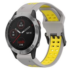 Per Garmin Fenix 6 22mm cinturino in silicone con fibbia inversa bicolore (grigio + giallo)