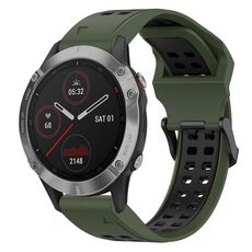 Per Garmin Fenix 6 22mm cinturino in silicone con fibbia inversa bicolore (verde militare + nero)