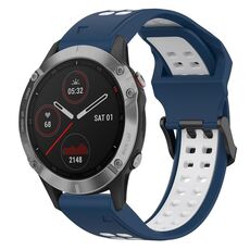 Per Garmin Fenix 6 22mm cinturino in silicone con fibbia inversa bicolore (blu + bianco)