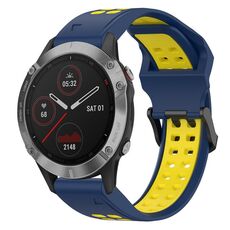 Per Garmin Fenix 6 22mm cinturino in silicone con fibbia inversa bicolore (blu + giallo)