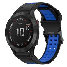 Per Garmin Fenix 6 Pro 22mm cinturino in silicone con fibbia inversa bicolore (nero + blu)