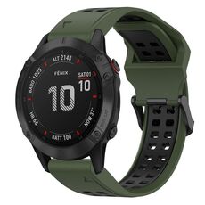 Per Garmin Fenix 6 Pro 22mm cinturino in silicone con fibbia inversa bicolore (verde militare + nero)