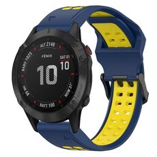 Per Garmin Fenix 6 Pro 22mm cinturino in silicone con fibbia inversa bicolore (blu + giallo)