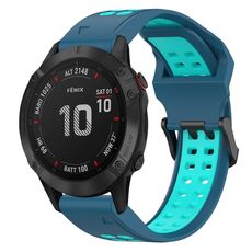 Per Garmin Fenix 6 Pro 22mm cinturino in silicone con fibbia inversa bicolore (blu + verde acqua)