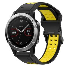 Per Garmin Fenix 5 22mm cinturino in silicone con fibbia inversa bicolore (nero + giallo)