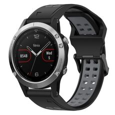 Per Garmin Fenix 5 22mm cinturino in silicone con fibbia inversa bicolore (nero + grigio)
