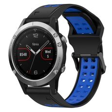 Per Garmin Fenix 5 22mm cinturino in silicone con fibbia inversa bicolore (nero + blu)