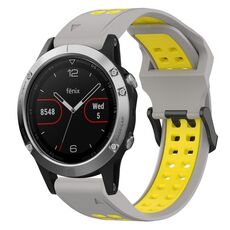 Per Garmin Fenix 5 22mm cinturino in silicone con fibbia inversa bicolore (grigio + giallo)