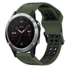Per Garmin Fenix 5 22mm cinturino in silicone con fibbia inversa bicolore (verde militare + nero)