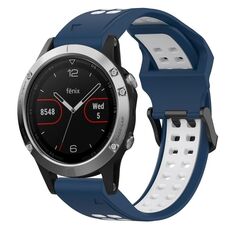 Per Garmin Fenix 5 22mm cinturino in silicone con fibbia inversa bicolore (blu + bianco)