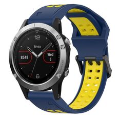 Per Garmin Fenix 5 22mm cinturino in silicone con fibbia inversa bicolore (blu + giallo)