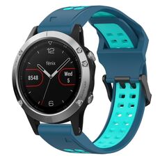 Per Garmin Fenix 5 22mm cinturino in silicone con fibbia inversa bicolore (blu + verde acqua)