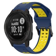 Per Garmin Instinct 22mm cinturino in silicone con fibbia inversa bicolore (blu + giallo)