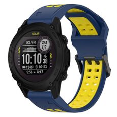 Per Garmin Descent G1 22mm cinturino in silicone con fibbia inversa bicolore (blu + giallo)