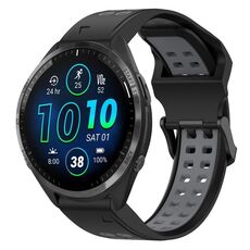 Per Garmin Forerunner 965 22mm cinturino in silicone con fibbia inversa bicolore (nero + grigio)
