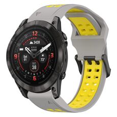 Per Garmin Epix Pro 51mm 26mm cinturino in silicone con fibbia inversa bicolore (grigio + giallo)