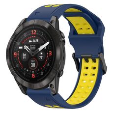 Per Garmin Epix Pro 51mm 26mm Cinturino in silicone con fibbia inversa bicolore (blu + giallo)