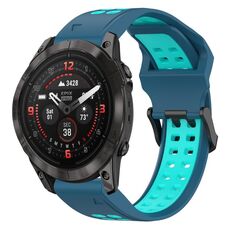 Per Garmin Epix Pro 51mm 26mm cinturino in silicone con fibbia inversa bicolore (blu + verde acqua)
