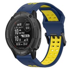 Per Garmin Instinct 2X Solar 26mm Cinturino in silicone con fibbia inversa bicolore (blu + giallo)