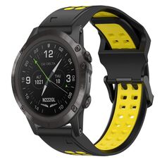 Per Garmin D2 Delta PX 26mm cinturino in silicone con fibbia inversa bicolore (nero + giallo)