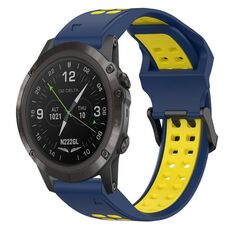 Per Garmin D2 Delta PX 26mm cinturino in silicone con fibbia inversa bicolore (blu + giallo)