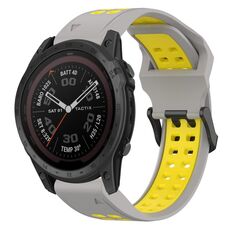 Per Garmin Tactix 7 Pro 26mm cinturino in silicone con fibbia inversa bicolore (grigio + giallo)