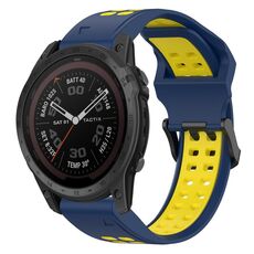 Per Garmin Tactix 7 Pro 26mm cinturino in silicone con fibbia inversa bicolore (blu + giallo)