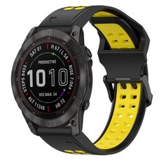Per Garmin Fenix 7X 26mm cinturino in silicone con fibbia inversa bicolore (nero + giallo)
