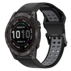 Per Garmin Fenix 7X 26mm cinturino in silicone con fibbia inversa bicolore (nero + grigio)