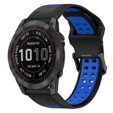 Per Garmin Fenix 7X 26mm cinturino in silicone con fibbia inversa bicolore (nero + blu)