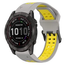 Per Garmin Fenix 7X 26mm cinturino in silicone con fibbia inversa bicolore (grigio + giallo)