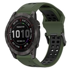 Per Garmin Fenix 7X 26mm cinturino in silicone con fibbia inversa bicolore (verde militare + nero)
