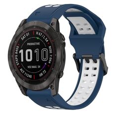 Per Garmin Fenix 7X 26mm cinturino in silicone con fibbia inversa bicolore (blu + bianco)