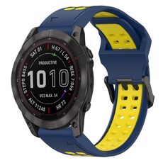 Per Garmin Fenix 7X 26mm cinturino in silicone con fibbia inversa bicolore (blu + giallo)