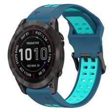 Per Garmin Fenix 7X 26mm cinturino in silicone con fibbia inversa bicolore (blu + verde acqua)