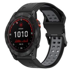 Per Garmin Fenix 7X Solar 26mm cinturino in silicone con fibbia inversa bicolore (nero + grigio)