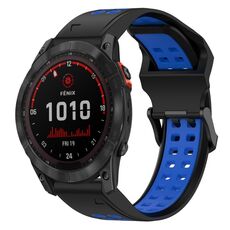 Per Garmin Fenix 7X Solar 26mm Cinturino in silicone con fibbia inversa bicolore (nero + blu)